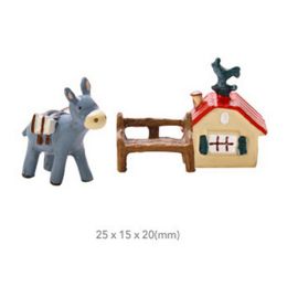 Donkey & Her Hut Farm Theme Figurines for Pot Plant, Plant Decor