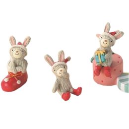 Set of 3 Creative Christmas Rabbit Figurines for Pot Plant, Plant Decor