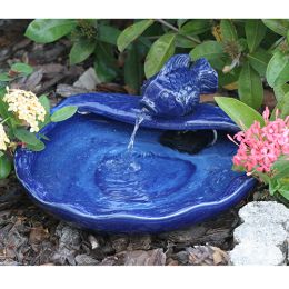Ceramic Solar Koi Fountain Blue